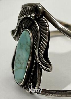 Signed Native American Turquoise Sterling Silver Cuff Bracelet Vintage