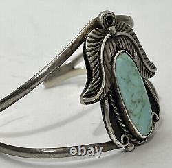 Signed Native American Turquoise Sterling Silver Cuff Bracelet Vintage