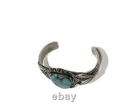 Signed R TOM Turquoise Bracelet Sterling Silver Cuff Vintage Jewelry