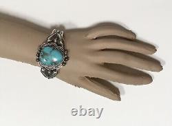 Signed R TOM Turquoise Bracelet Sterling Silver Cuff Vintage Jewelry