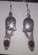 Signed Vintage Handmade NAVAJO Old Pawn Sterling & Ruby MAIDEN Dangle Earrings