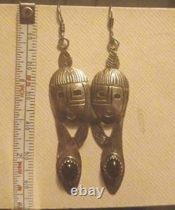 Signed Vintage Handmade NAVAJO Old Pawn Sterling & Ruby MAIDEN Dangle Earrings