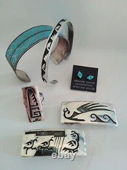 Signed Vintage Hopi Zuni Native Sterling Turquoise Bracelet JEWELRY Lot of 6