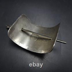 Signed Vintage NAVAJO Hand-Stamped Sterling Silver STICK BARRETTE with TURQUOISE