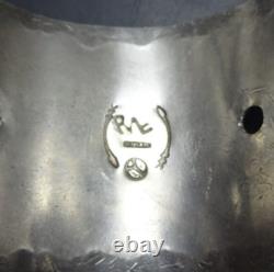 Signed Vintage NAVAJO Hand-Stamped Sterling Silver STICK BARRETTE with TURQUOISE