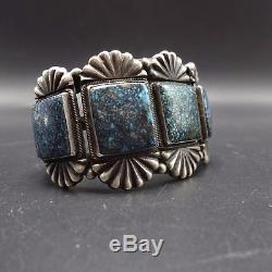 Signed Vintage NAVAJO Sterling Silver & Gold Canyon TURQUOISE Cuff BRACELET, 86g