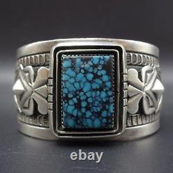 Signed Vintage NAVAJO Sterling Silver & Lone Mountain TURQUOISE BRACELET 118g