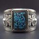 Signed Vintage NAVAJO Sterling Silver & Lone Mountain TURQUOISE BRACELET 118g