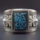 Signed Vintage NAVAJO Sterling Silver & Lone Mountain TURQUOISE BRACELET 118g