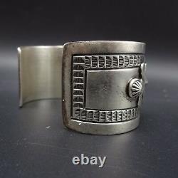 Signed Vintage NAVAJO Sterling Silver & Lone Mountain TURQUOISE BRACELET 118g