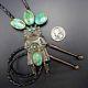 Signed Vintage NAVAJO Sterling Silver & TURQUOISE Kachina BOLO Tie, Leather Cord