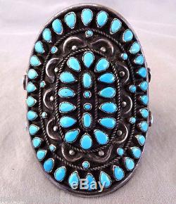 Signed Vintage NAVAJO Sterling Silver TURQUOISE PetitPoint Cluster Cuff BRACELET