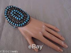 Signed Vintage NAVAJO Sterling Silver TURQUOISE PetitPoint Cluster Cuff BRACELET