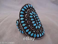 Signed Vintage NAVAJO Sterling Silver TURQUOISE PetitPoint Cluster Cuff BRACELET