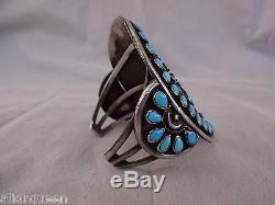 Signed Vintage NAVAJO Sterling Silver TURQUOISE PetitPoint Cluster Cuff BRACELET