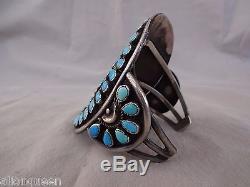 Signed Vintage NAVAJO Sterling Silver TURQUOISE PetitPoint Cluster Cuff BRACELET