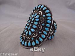 Signed Vintage NAVAJO Sterling Silver TURQUOISE PetitPoint Cluster Cuff BRACELET