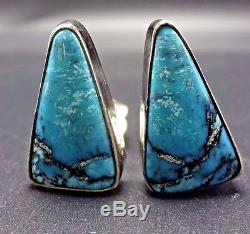 Signed Vintage NAVAJO Sterling Silver & TURQUOISE Triangle EARRINGS Clip-On