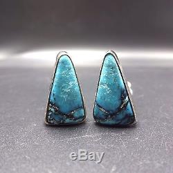Signed Vintage NAVAJO Sterling Silver & TURQUOISE Triangle EARRINGS Clip-On