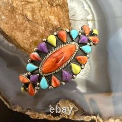 Signed Vintage Native American Sterling Multi Stone Cluster Bracelet For Women