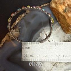 Signed Vintage Native American Sterling Multi Stone Cluster Bracelet For Women