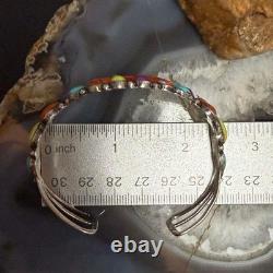 Signed Vintage Native American Sterling Multi Stone Cluster Bracelet For Women
