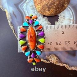 Signed Vintage Native American Sterling Multi Stone Cluster Bracelet For Women