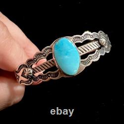 Signed Vintage Navajo Allan McCabe AMC Sterling Turquoise Cuff Native American