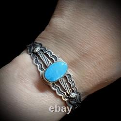 Signed Vintage Navajo Allan McCabe AMC Sterling Turquoise Cuff Native American Signed Vintage Navajo Allan McCabe AMC Sterling Turquoise Cuff Native American