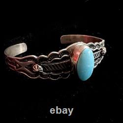 Signed Vintage Navajo Allan McCabe AMC Sterling Turquoise Cuff Native American