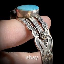 Signed Vintage Navajo Allan McCabe AMC Sterling Turquoise Cuff Native American
