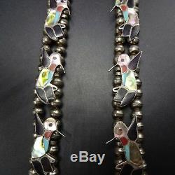 Signed Vintage ZUNI Sterling Silver HUMMINGBIRD Inlay SQUASH BLOSSOM Necklace