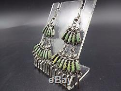 Signed Vintage ZUNI Sterling Silver TURQUOISE Needlepoint Chandelier EARRINGS