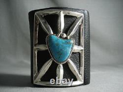 Silver Sunray Bursting Huge Vintage Navajo Turquoise Silver Ketoh Bracelet