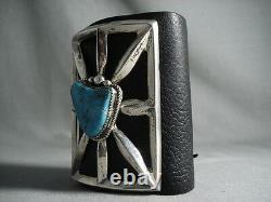 Silver Sunray Bursting Huge Vintage Navajo Turquoise Silver Ketoh Bracelet