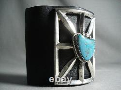 Silver Sunray Bursting Huge Vintage Navajo Turquoise Silver Ketoh Bracelet