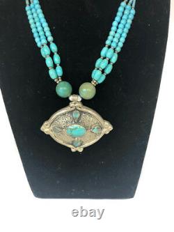 Silver Turquoise Sterling Necklace Vintage Native American Jewelry Old Ethnic