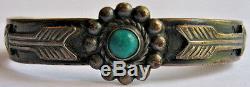 Small Child / Baby Vintage Navajo Indian Sterling Turquoise Arrows Cuff Bracelet
