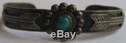 Small Child / Baby Vintage Navajo Indian Sterling Turquoise Arrows Cuff Bracelet