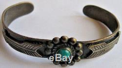 Small Child / Baby Vintage Navajo Indian Sterling Turquoise Arrows Cuff Bracelet