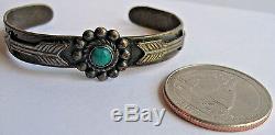 Small Child / Baby Vintage Navajo Indian Sterling Turquoise Arrows Cuff Bracelet