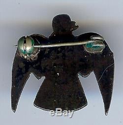 Small Vintage Navajo Indian Silver & Turquoise Thunderbird Pin Brooch