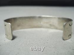 Small Wrist Vintage Navajo Coral Sterling Silver Stamped Bracelet