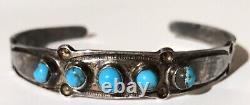Small Wrist Vintage Navajo Indian Silver Turquoise Cuff Bracelet