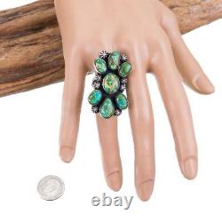 Sonoran Gold Turquoise RING Sterling Silver Native American Cluster Tall 7.5
