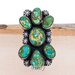Sonoran Gold Turquoise RING Sterling Silver Native American Cluster Tall 7.5