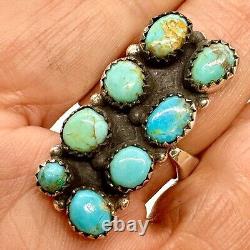 Southwest Natural Turquoise Cluster Ring Sz 8 Adjustable Sterling by Hada 11.4g