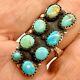 Southwest Natural Turquoise Cluster Ring Sz 8 Adjustable Sterling by Hada 11.4g