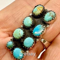 Southwest Natural Turquoise Cluster Ring Sz 8 Adjustable Sterling by Hada 11.4g