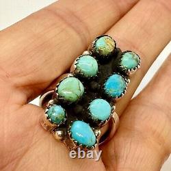 Southwest Natural Turquoise Cluster Ring Sz 8 Adjustable Sterling by Hada 11.4g